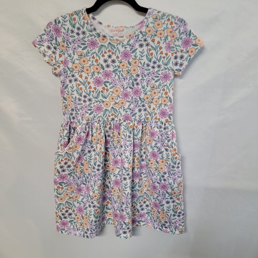 Cat & Jack Floral Girls 10/12 Plus Dress - Purple and Orange Wirh Pockets